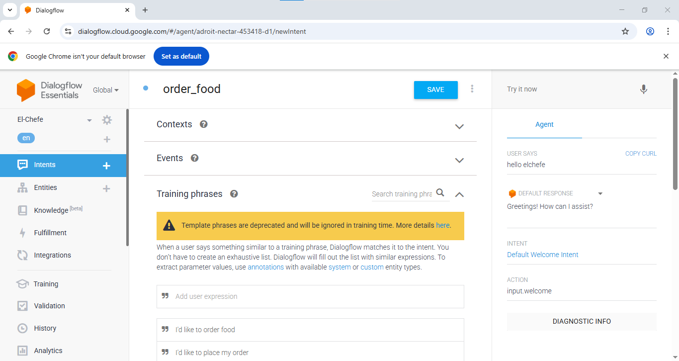 dialog flow chatbot Screenshot 1