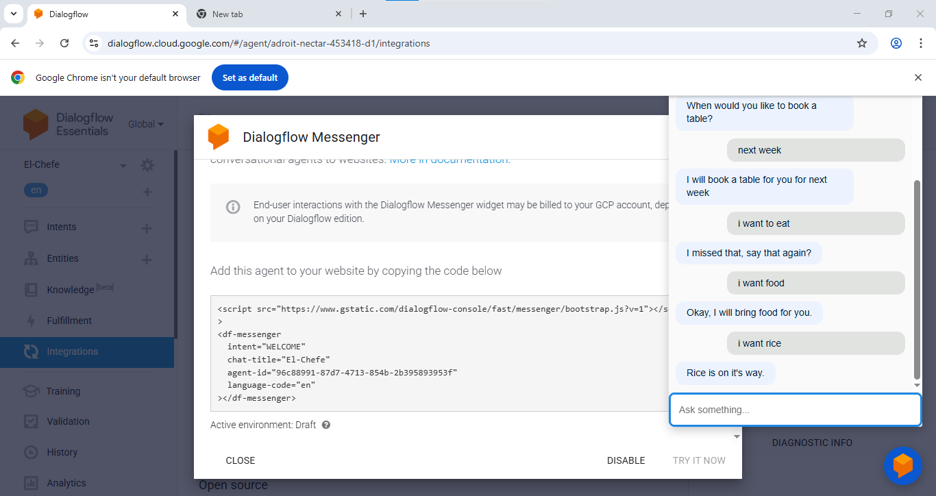 dialog flow chatbot Screenshot 4