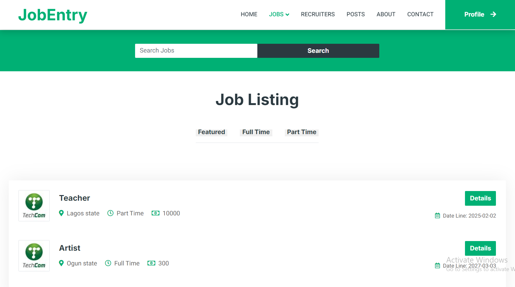 JobEntry Web Application Image 2
