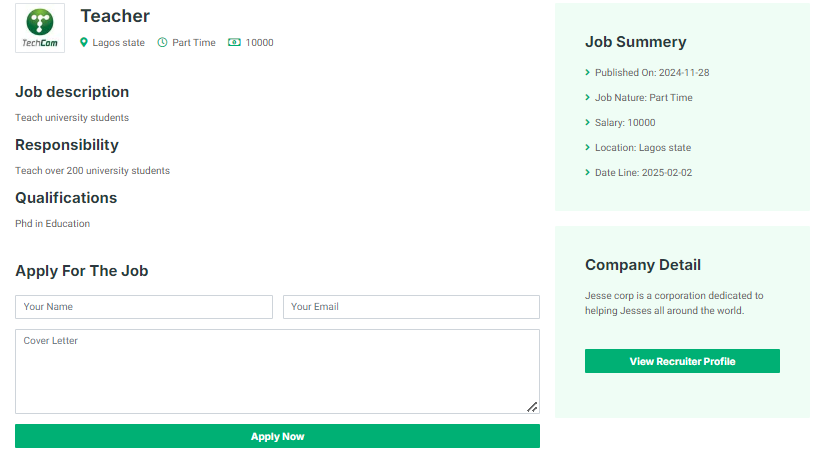 JobEntry Web Application Image 3