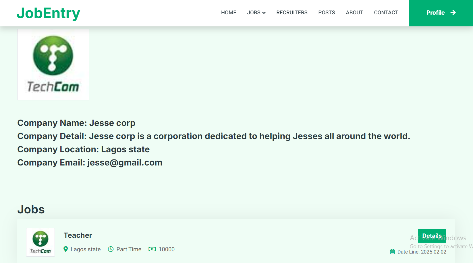 JobEntry Web Application Image 5